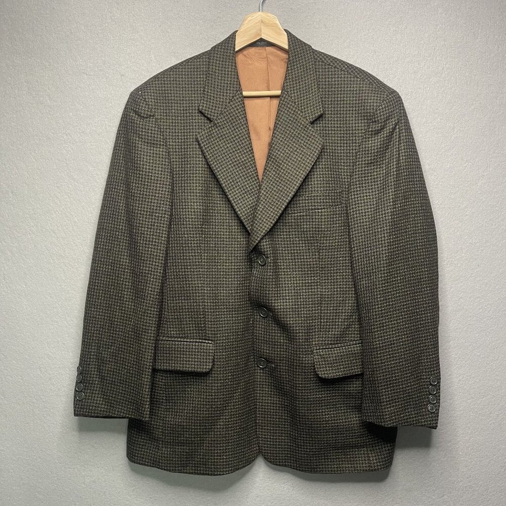 Gianfranco Ruffini Mens Houndstooth Lambswool Blazer S 38 Plaid Green